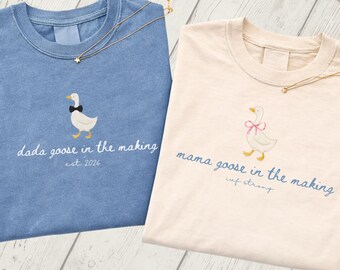 Comfort Colors® Goose Mom Dad T Shirts,Mama Dada Goose Est 2026 Set,Funny Baby Announcement Gift,Matching Pregnancy Reveal Outfit, IVF Shirt
