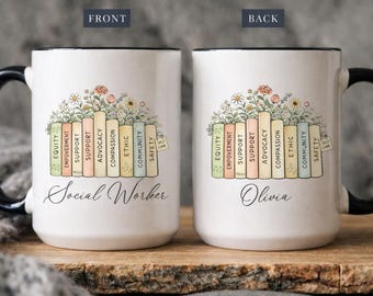 Social Worker Floral Mug, New Social Worker Gifts, Social Worker Graduation Gift, Personalized School Social Worker Month cup, LCSW MSW Gift