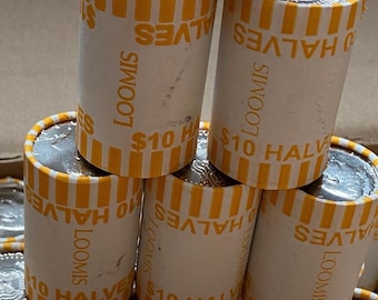 5 or 10 Half Dollar Coin Rolls, 10 Dollars Face Value, Unsearched, Unopened, Unweighted