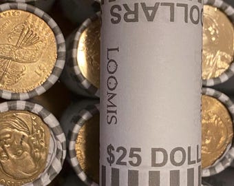 One dollar coin, unopened and unsearched dollar roll 25 dollars face value, FED wrapped