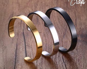 Personalized Stainless Steel ID Bangle, Custom Engraved Cuff Bracelet, Couple Gift