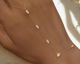 Minimalist Finger Bracelet , Octagonal Beads Multi-Layer Hand Chain, Elegant Fine Sterling Silver Jewelry