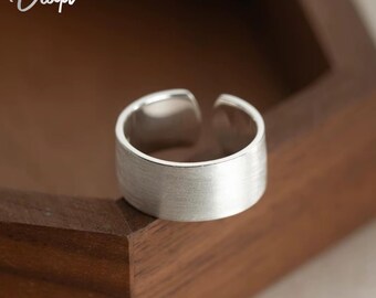 925 Sterling Silver Wide Band Open Ring, Minimalist Vintage Adjustable Jewelry