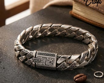 Sterling Silver Vine Buckle Bracelet, Retro Punk Chain Jewelry