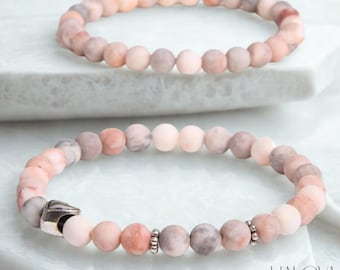 Handmade Pink Zebra Stone Couple Bracelets 6MM Matte Natural Beaded Jewelry Matching Lovers Gift