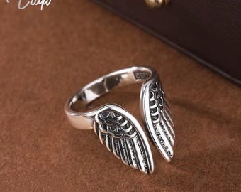 925 Sterling Silver Adjustable Wing Ring – Minimalist Feather Jewelry