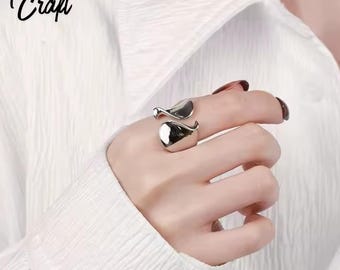 925 Sterling Silver Statement Ring, Handmade Minimalist Adjustable Band, Hypoallergenic Jewellery