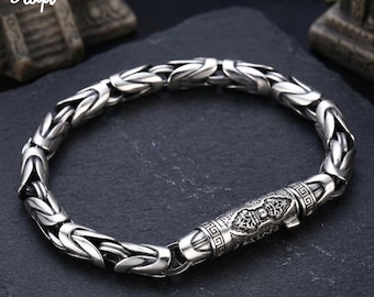 Handmade 925 Sterling Silver Men's Bracelet, Retro Hip Hop Chain, Biker Punk Jewelry