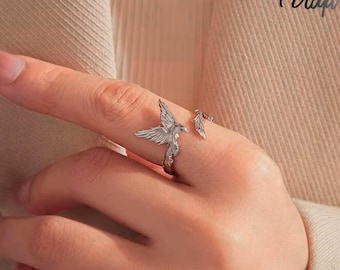 Sterling Silver Phoenix Ring – Vintage Dragon Bird Open Jewelry