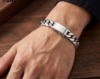 S925 Sterling Silver Punk Chain Bracelet, 8MM Unisex Silver Jewelry