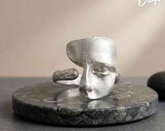 925 Sterling Silver Mask Ring, Frosted Punk Gothic Statement Jewelry
