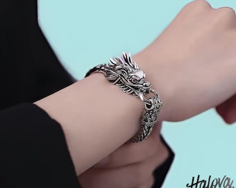 925 Sterling Silver Dragon Chain Bracelet Vintage Lobster Clasp Unisex Wedding Engagement Gift