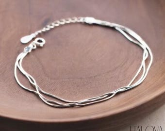 Minimalist Bracelet Style Multi Layer Sterling Silver Charm Jewellery|Anniversary,Birthday,Christmas Gifts