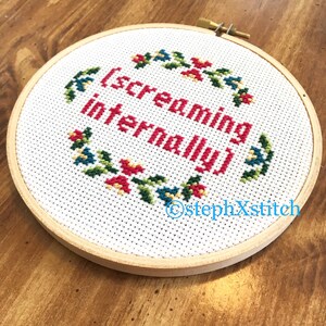 PATTERN Funny Subversive Cross Stitch Screaming Internally Instant Download .PDF image 3