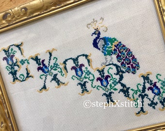 PATTERN EXTRA Funny Peacock Ornate Font Cross Stitch Instant Download PDF