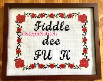WZÓR DOJRZAŁY Fiddle De F-ck Zabawny Subwersywny Haft Krzyżykowy Natychmiastowe Pobieranie PDF Haft Krzyżykowy Fiddle Dee Dee Cytat Vivien Leigh Scarlett