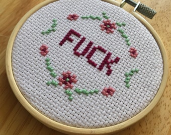 PATTERN MATURE F-ck F Bomb mini tiny cross stitch hoop instant download pdf