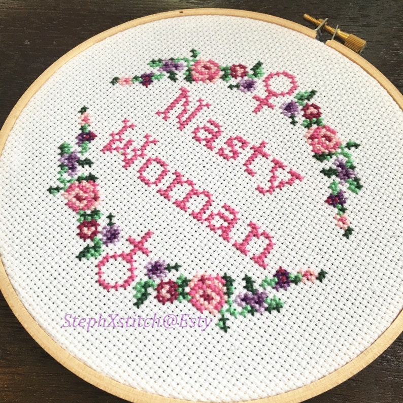 PATTERN Nasty Woman Cross Stitch Feminist Hillary Crossstitch pdf Pattern Instant Download DIY image 3