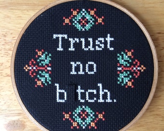 PATTERN MATURE Subversive Cross Stitch Trust No B-tch Pop Culture Funny PDF Instant Download Pattern