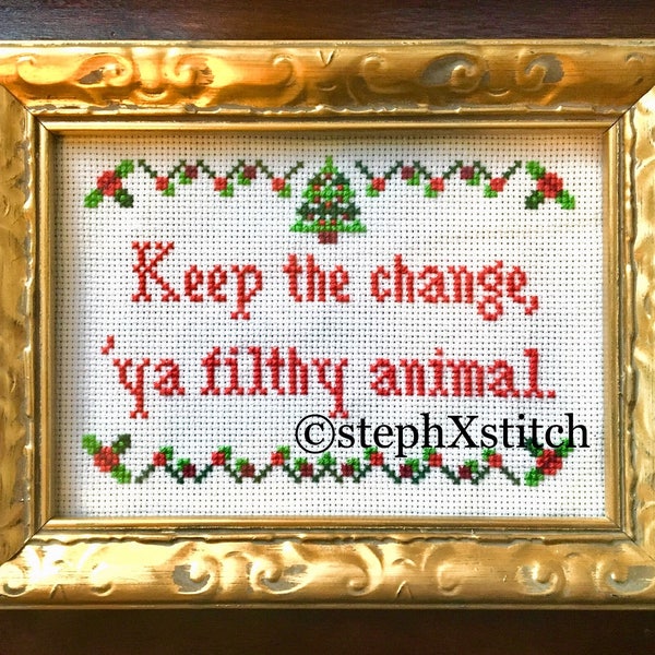MODELLO Natale Mantieni il cambiamento Ya Filthy Animal Home Alone Punto croce Download immediato PDF Divertente Xstitch