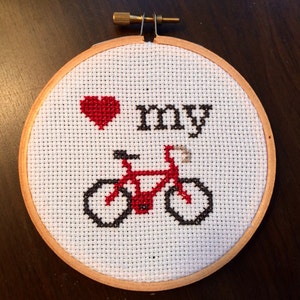 PATTERN Love My Bike Mini Tiny Cross Stitch Hoop Bicycle Téléchargement instantané image 3