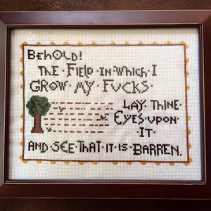 PATTERN MATURE Behold the Field in Which I Grow My F-ucks Tapestry Meme Cross Stitch image 6
