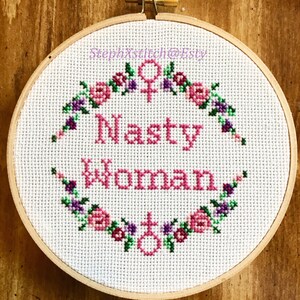 PATTERN Nasty Woman Cross Stitch Feminist Hillary Crossstitch pdf Pattern Instant Download DIY image 2