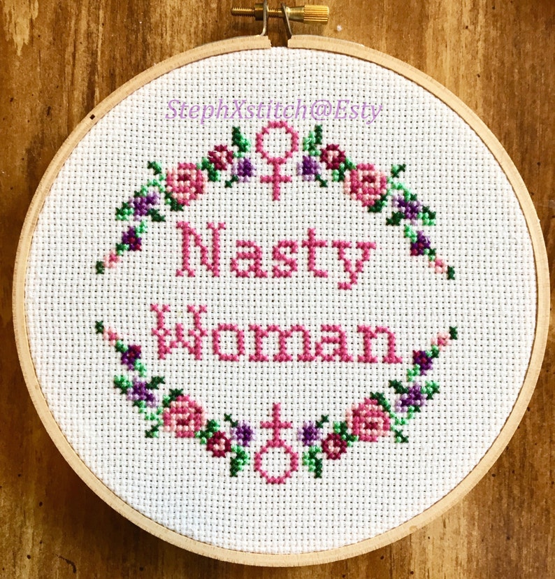 PATTERN Nasty Woman Cross Stitch Feminist Hillary Crossstitch pdf Pattern Instant Download DIY image 2
