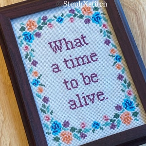 What A Time To Be Alive Cross-Stitch Pattern PDF Téléchargement instantané image 1