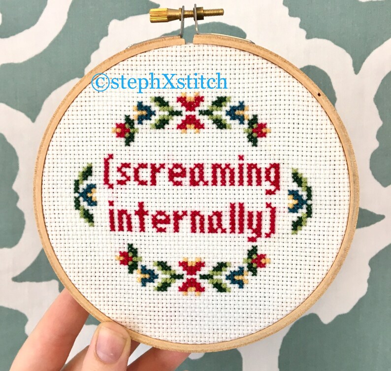 PATTERN Funny Subversive Cross Stitch Screaming Internally Instant Download .PDF image 4