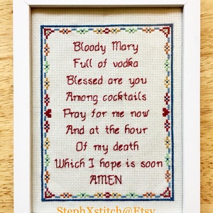 PATTERN Instant Download Bloody Mary Full of Vodka Hangover Prayer Drinking Funny Subversive Cross Stitch PDF File