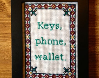 PATTERN Keys Wallet Phone Cross Stitch Reminder