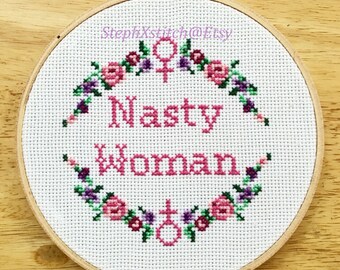 WZÓR Nasty Woman Cross Stitch Feminist Hillary Crossstitch pdf Wzór do natychmiastowego pobrania DIY