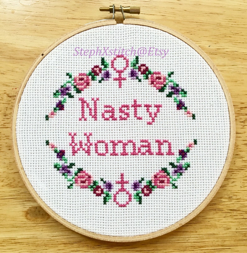 PATTERN Nasty Woman Cross Stitch Feminist Hillary Crossstitch pdf Pattern Instant Download DIY image 1