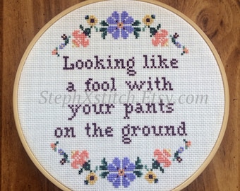 PATTERN Funny Cross Stitch Pants On the Ground Subversive Hoop Art DIY PDF Pattern