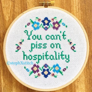 PATTERN You Can&#39;t Piss on Hospitality Troll 2 Funny Subversive Cross Stitch pdf Pattern Instant Download DIY