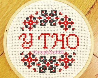 PATTERN Y THO Mini Funny Cross Stitch Dank Meme Folk Art Border Instant Download PDF