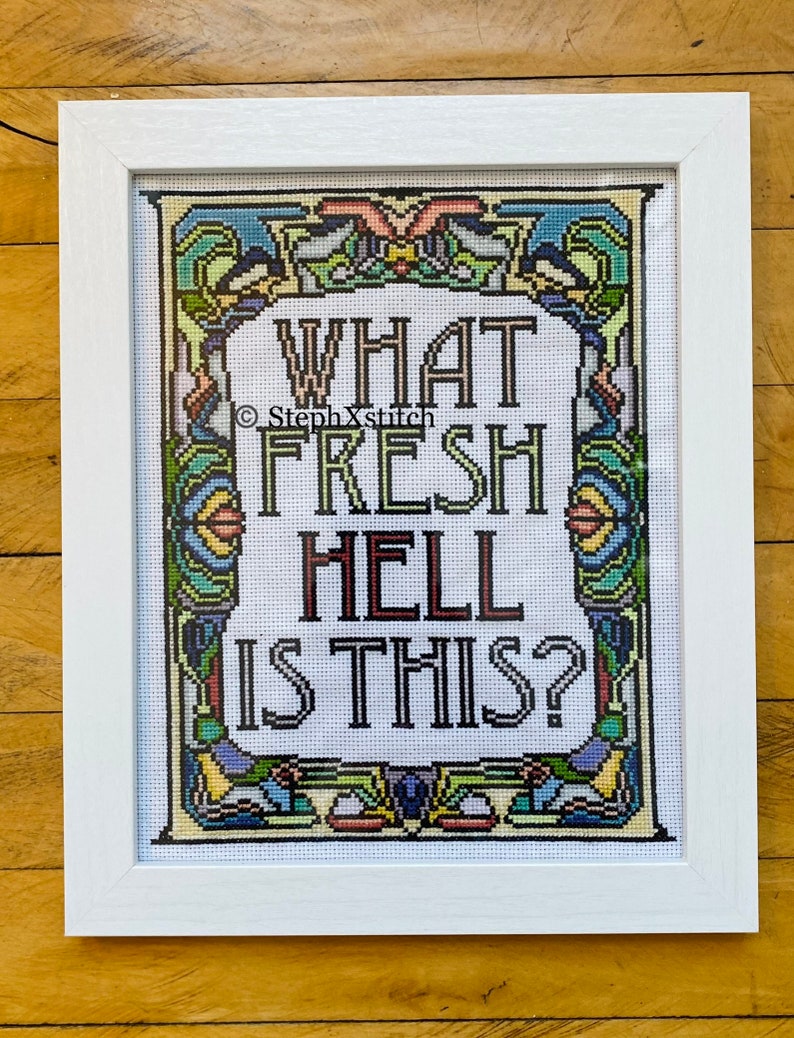 PATTERN What Fresh Hell Is This Dorothy Parker Quote Stained Glass Art Nouveau Cross Stitch Instant Download DIY PDF image 6