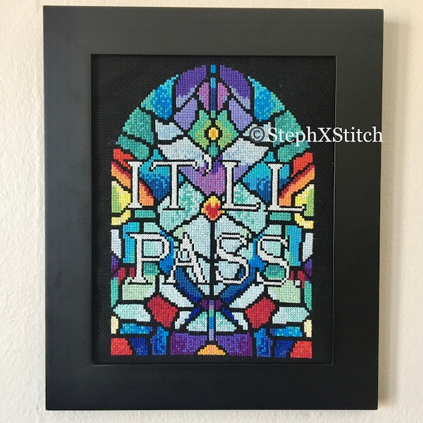 PATTERN It'll Pass Stained Glass Fleabag Cross Stitch Hot Priest Stitch Ornate Instant Download DIY PDF