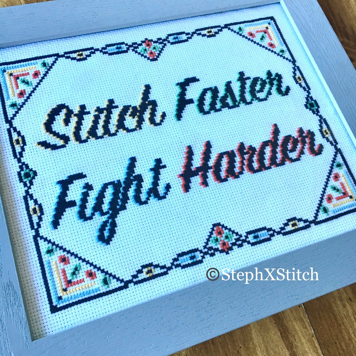 PATTERN Stitch Faster Fight Harder Cross Stitch Inspirational Etsy