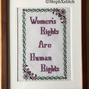 PATTERN Feminist Cross Stitch Pattern Women&#39;s Rights Are Human Rights Instant Download PDF