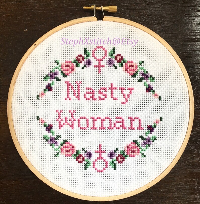 PATTERN Nasty Woman Cross Stitch Feminist Hillary Crossstitch pdf Pattern Instant Download DIY image 4