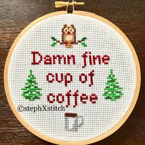 PATTERN Damn Fine Cup of Coffee Cooper Pop Cultre Cross Stitch Instant Download .PDF Crossstitch