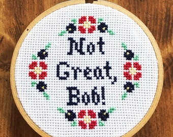 PATTERN Not Great Bob Mini Funny Cross Stitch Floral Border Instant Download PDF