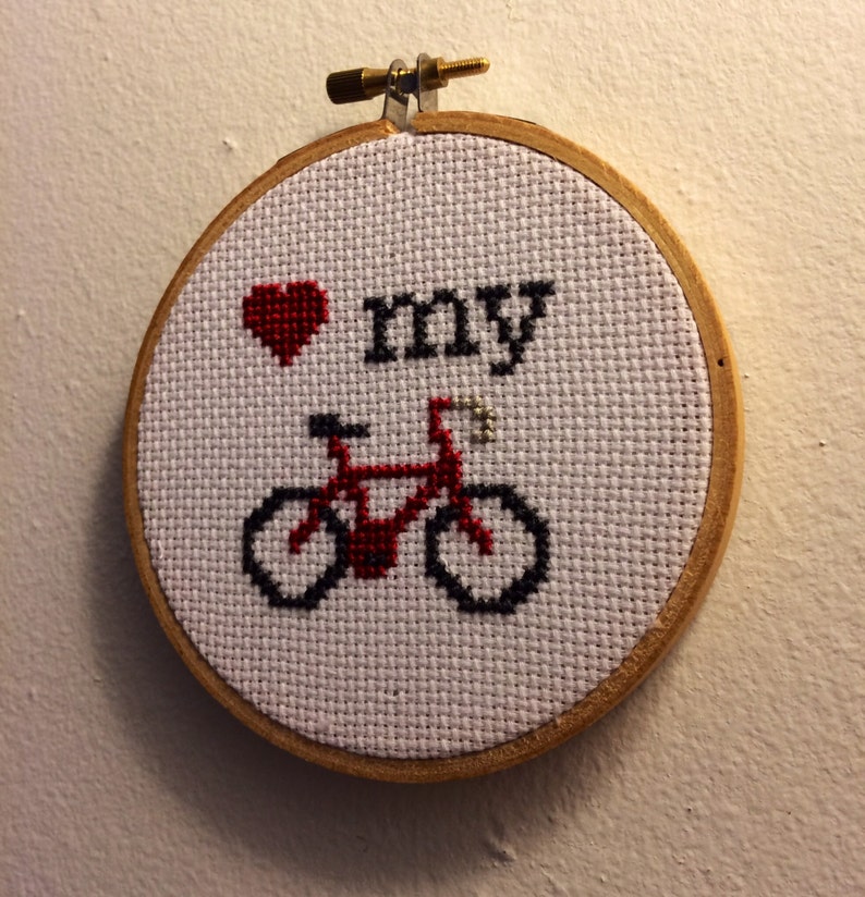 PATTERN Love My Bike Mini Tiny Cross Stitch Hoop Bicycle Téléchargement instantané image 5