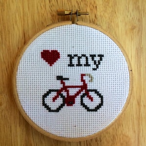 PATTERN Love My Bike Mini Tiny Cross Stitch Hoop Bicycle Téléchargement instantané image 4