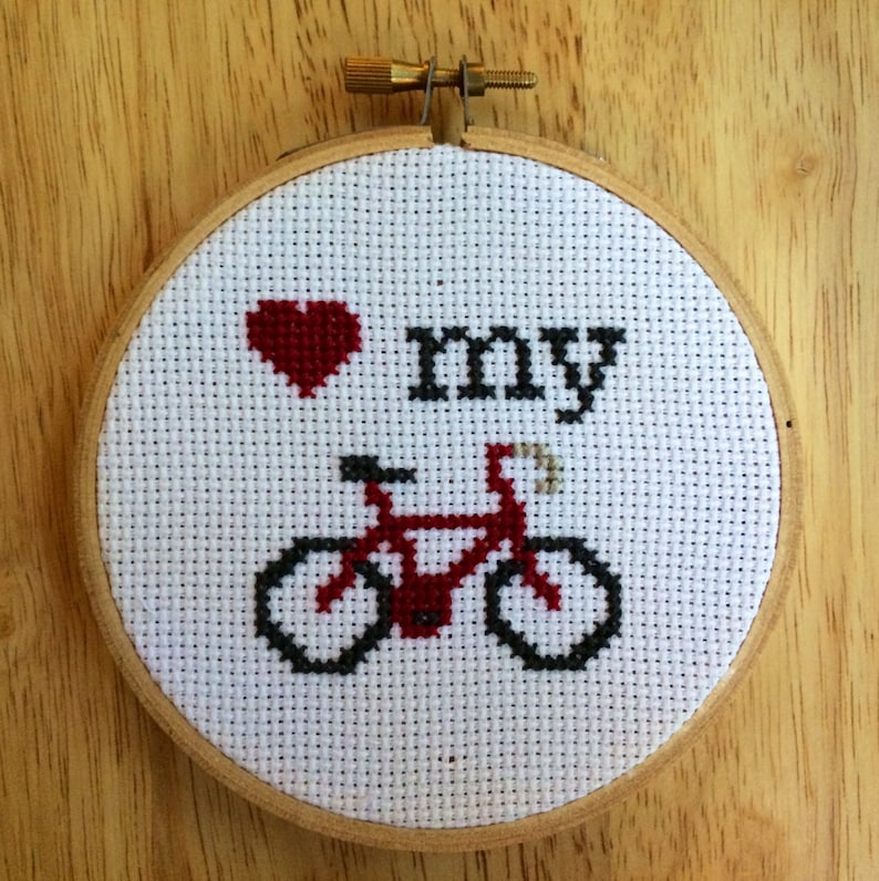 PATTERN Love My Bike Mini Tiny Cross Stitch Hoop Bicycle Téléchargement instantané image 4