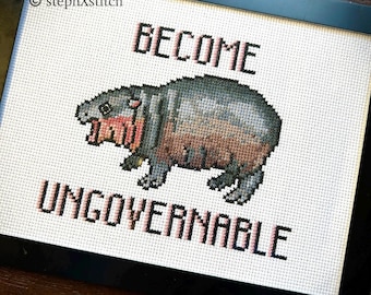 PATTERN  Moo Deng Baby Hippo Become Ungovernable Meme Cross Stitch Crossstitch Pattern PDF