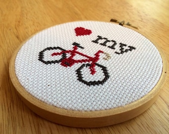 WZÓR Love My Bike Mini Tiny Cross Stitch Hoop Bicycle Natychmiastowe pobranie