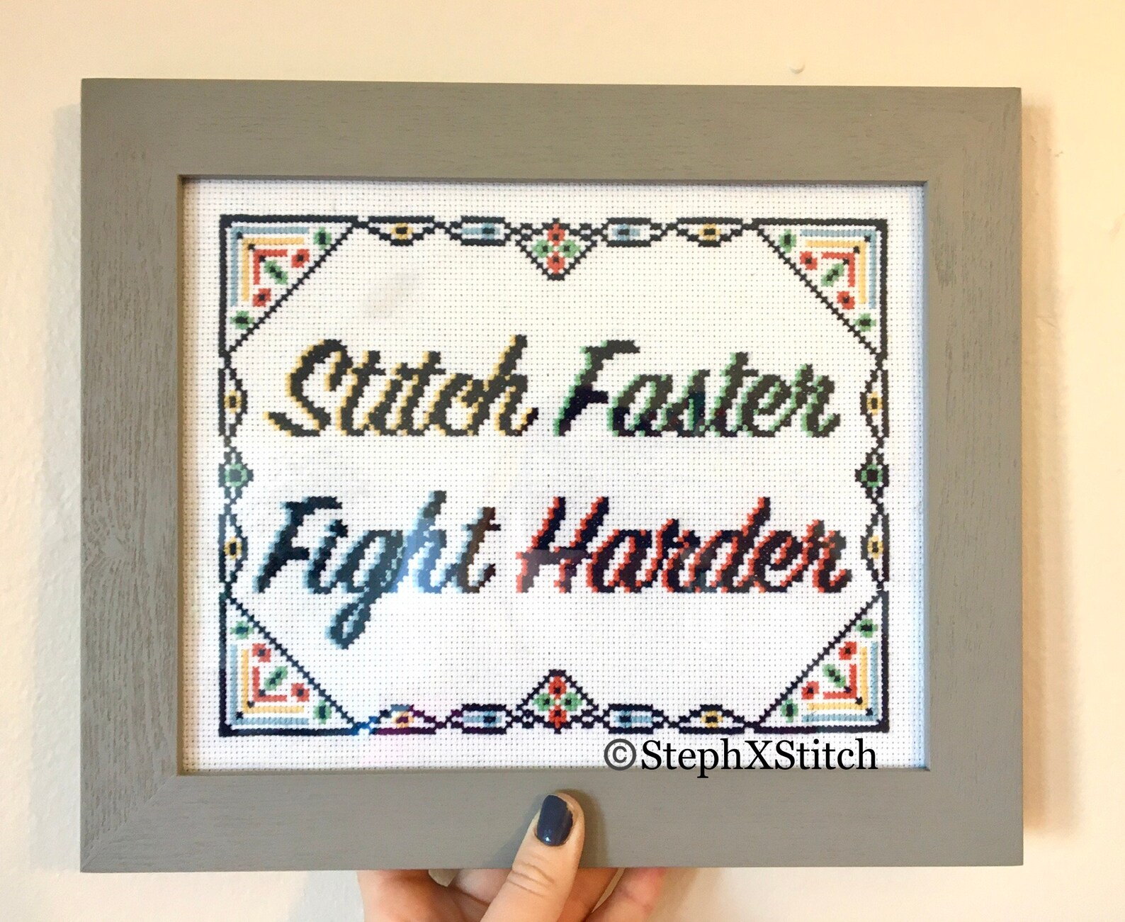 PATTERN Stitch Faster Fight Harder Cross Stitch Inspirational Etsy